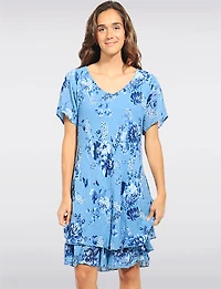Robe Col en V Manches Courtes À Deux Niveaux Avec Imprimé Floral Par Froccella