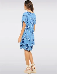 Robe Col en V Manches Courtes À Deux Niveaux Avec Imprimé Floral Par Froccella