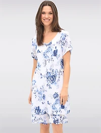 Robe Col en V Manches Courtes À Deux Niveaux Avec Imprimé Floral Par Froccella