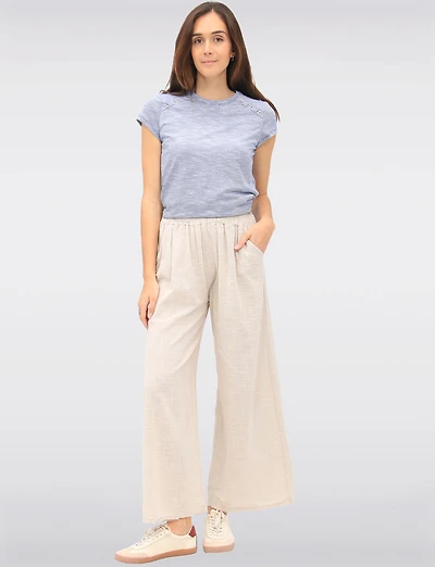 Pantalon Large à Enfiler en Coton avec Taille Élastique & Poches par Froccella