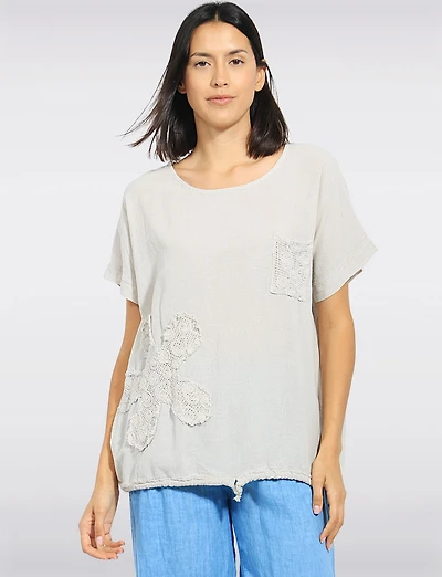 Haut Manches Courtes en Coton Coupe Ample Avec Poche Crochet Par Froccella
