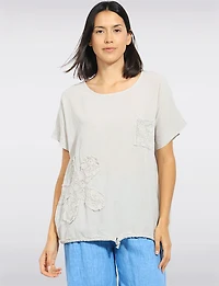 Haut Manches Courtes en Coton Coupe Ample Avec Poche Crochet Par Froccella
