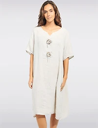 Robe Ample en Lin à Manches Courtes Boutons Décoratives et Poches par Froccella