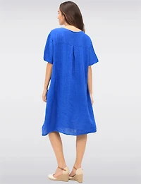 Robe Ample en Lin à Manches Courtes Boutons Décoratives et Poches par Froccella