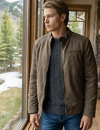 Blouson Moto Homme en Cuir Végane Effet Suédé – Poignets Zippés par Projek Raw