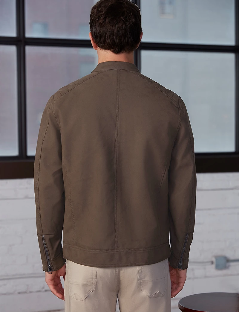 Blouson Moto Homme en Cuir Végane Effet Suédé – Poignets Zippés par Projek Raw