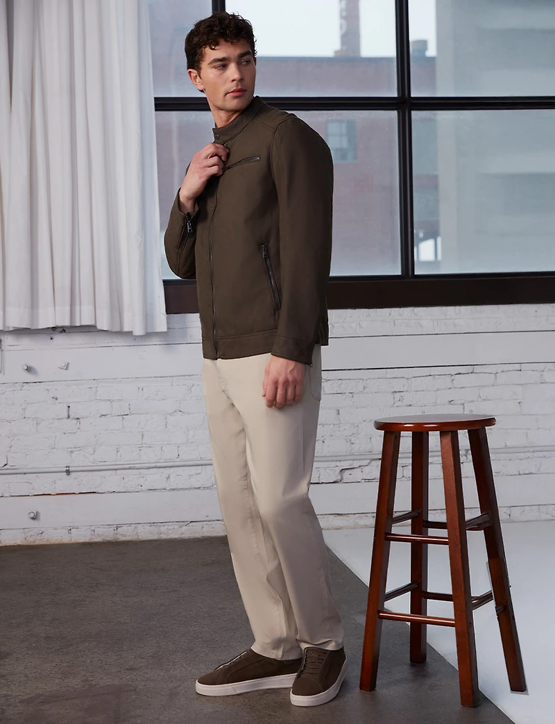 Blouson Moto Homme en Cuir Végane Effet Suédé – Poignets Zippés par Projek Raw