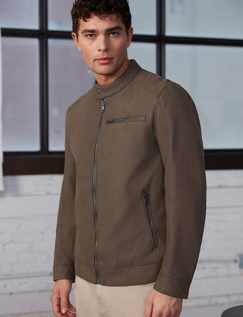 Blouson Moto Homme en Cuir Végane Effet Suédé – Poignets Zippés par Projek Raw