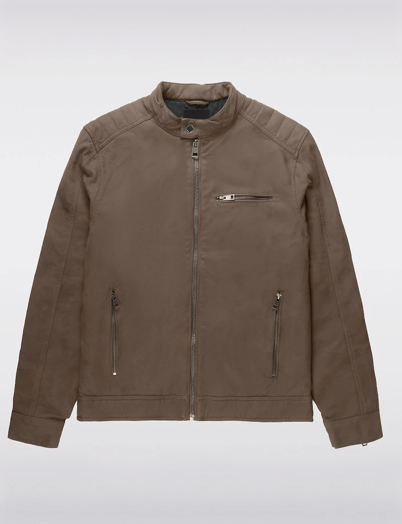 Blouson Moto Homme en Cuir Végane Effet Suédé – Poignets Zippés par Projek Raw