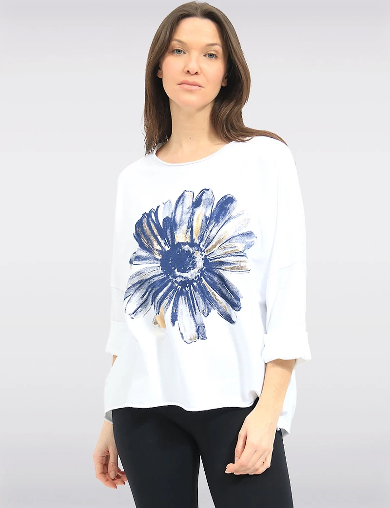 Haut à Manches Longues Avec Fleur Métallisée | Ourlet Asymétrique par Froccella
