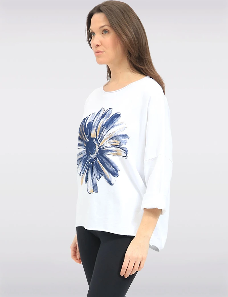Haut à Manches Longues Avec Fleur Métallisée | Ourlet Asymétrique par Froccella
