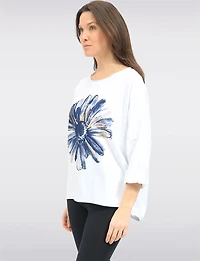 Haut à Manches Longues Avec Fleur Métallisée | Ourlet Asymétrique par Froccella