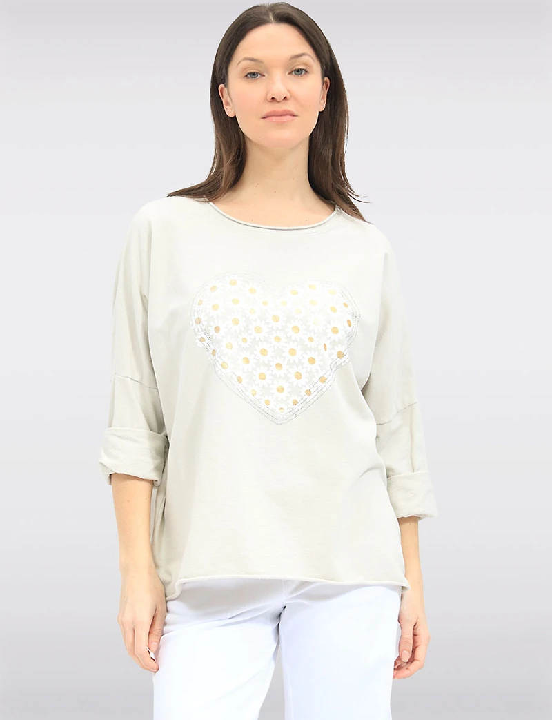 Haut à Manches Longues Motif Cœur | Ourlet Asymétrique par Froccella
