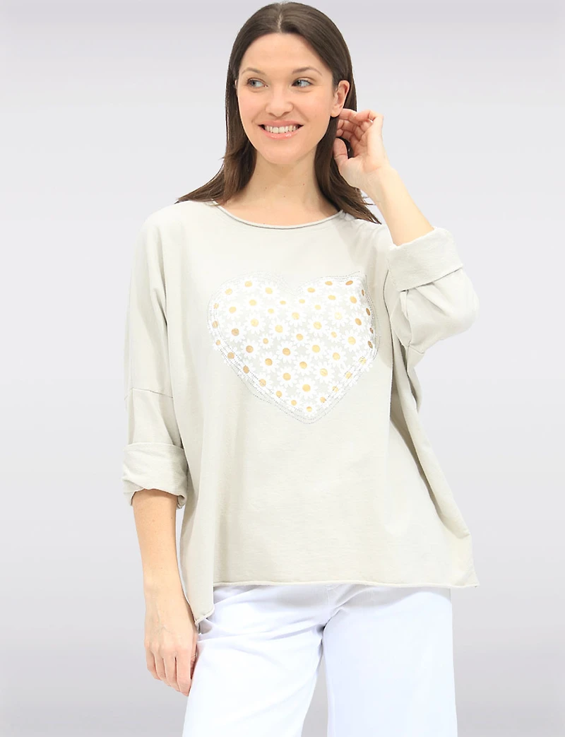 Haut à Manches Longues Motif Cœur | Ourlet Asymétrique par Froccella