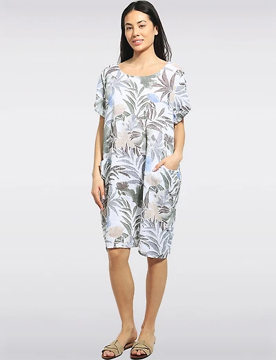 Robe Coton Imprimé Tropical Manches Courtes avec Poche Avant par Froccella