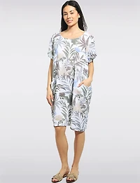 Robe Coton Imprimé Tropical Manches Courtes avec Poche Avant par Froccella
