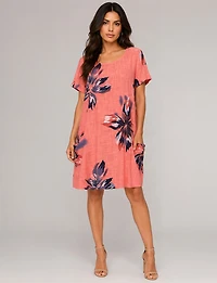 Robe Ballon Coton Imprimé Floral Manches Courtes & Poches Plaquées par Froccella