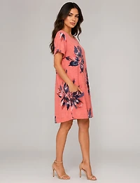 Robe Ballon Coton Imprimé Floral Manches Courtes & Poches Plaquées par Froccella