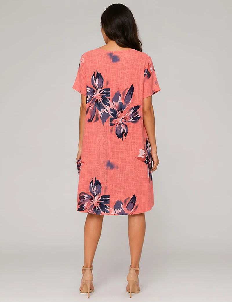 Robe Ballon Coton Imprimé Floral Manches Courtes & Poches Plaquées par Froccella
