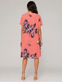 Robe Ballon Coton Imprimé Floral Manches Courtes & Poches Plaquées par Froccella