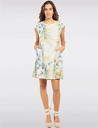 Robe en Mélange Lin à Imprimé Floral Manches Courtes Avec Poches par Froccella
