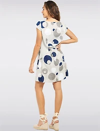 Robe en Lin à Pois avec Manches Courtes Détail Tricot et Poches par Froccella