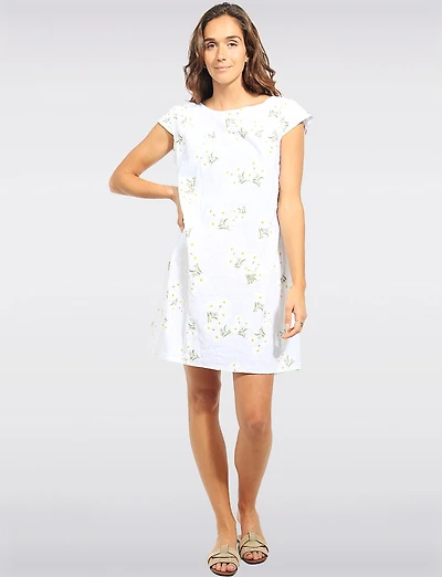Robe en Lin à Imprimé Marguerites Avec Détail Tricot et Poches par Froccella