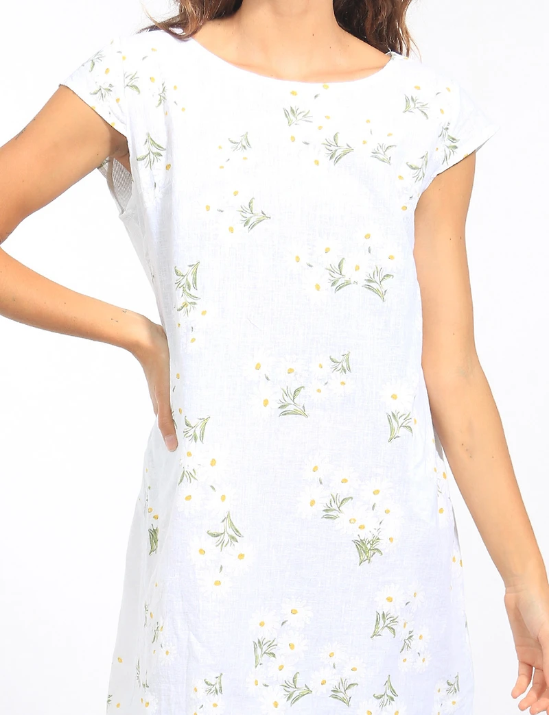 Robe en Lin à Imprimé Marguerites Avec Détail Tricot et Poches par Froccella