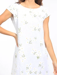 Robe en Lin à Imprimé Marguerites Avec Détail Tricot et Poches par Froccella