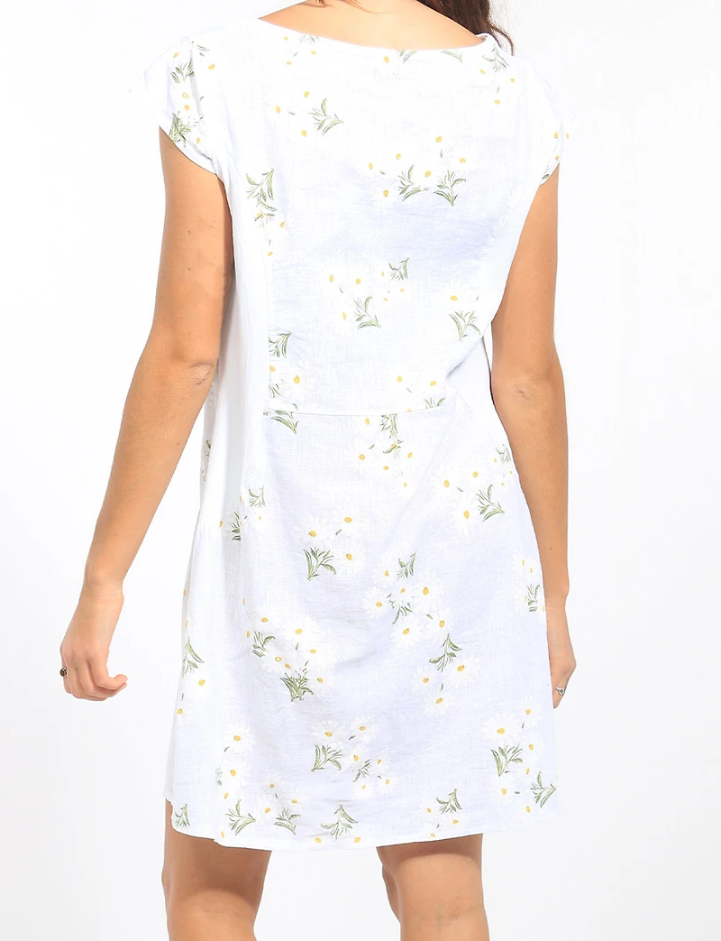 Robe en Lin à Imprimé Marguerites Avec Détail Tricot et Poches par Froccella