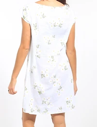 Robe en Lin à Imprimé Marguerites Avec Détail Tricot et Poches par Froccella
