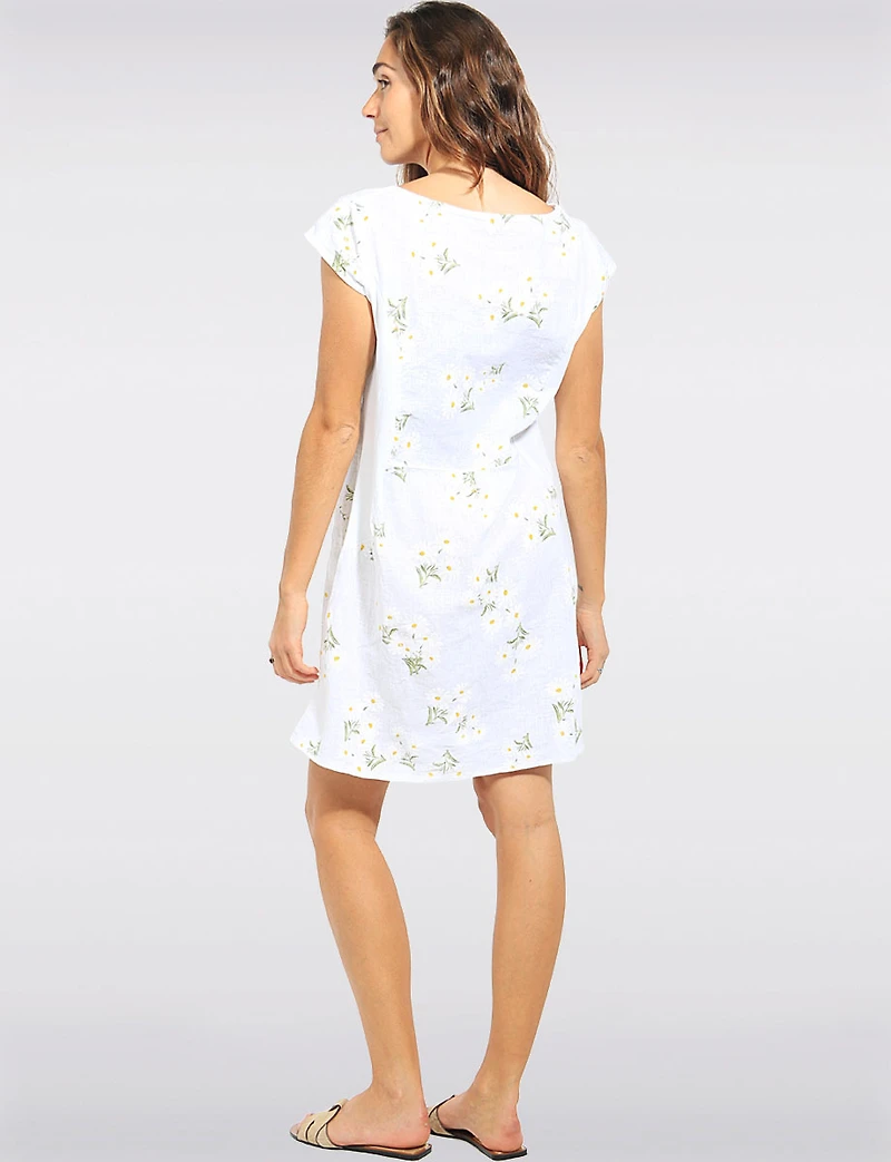 Robe en Lin à Imprimé Marguerites Avec Détail Tricot et Poches par Froccella