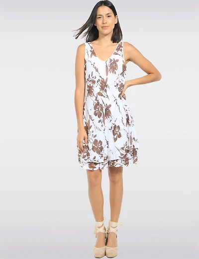 Robe Légère Sans Manches à Col V Imprimé Floral en Tissu Froissé par Froccella