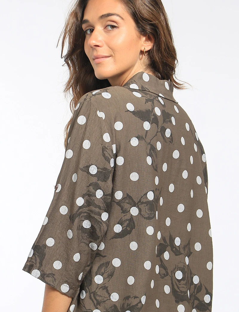 Chemise Fleurie Pois Boutonnée Manches Retroussables Ample par Froccella