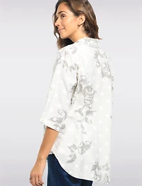 Chemise Fleurie  Pois Boutonnée Manches Retroussables Ample par Froccella
