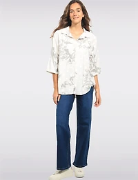 Chemise Fleurie  Pois Boutonnée Manches Retroussables Ample par Froccella