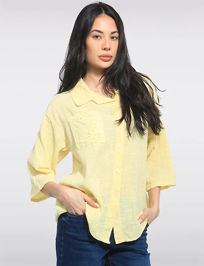 Chemise Broderie Œillet Boutonnée Manches 3/4 Ourlet Asymétrique par Froccella