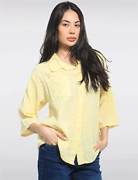 Chemise Broderie Œillet Boutonnée Manches 3/4 Ourlet Asymétrique par Froccella
