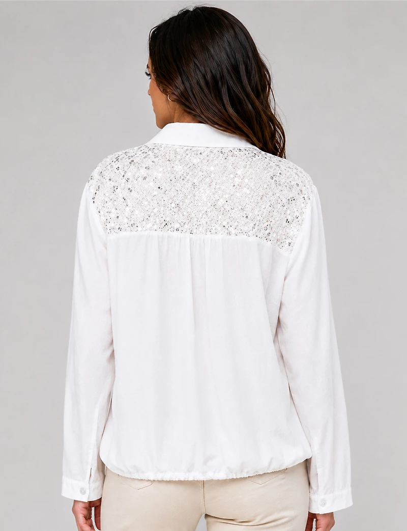 Chemise à Boutons Coupe Ample, Poche Paillettes et Ourlet Cordon Froccella