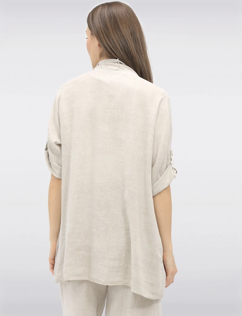 Cardigan Fluide en Lin avec Devant Cascade et Manches Repliées par Froccella