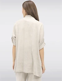Cardigan Fluide en Lin avec Devant Cascade et Manches Repliées par Froccella