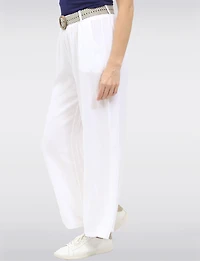 Pantalon Décontracté à Jambe Ample en Lin avec Ceinture Boucle par Froccella