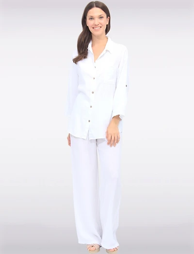 Chemise Ample Boutonnée À Manches 3/4 Ajustables en Lin Mélangé Par Froccella