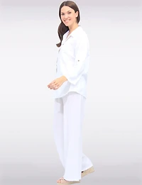 Chemise Ample Boutonnée À Manches 3/4 Ajustables en Lin Mélangé Par Froccella