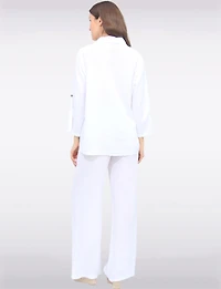 Chemise Ample Boutonnée À Manches 3/4 Ajustables en Lin Mélangé Par Froccella