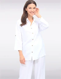 Chemise Ample Boutonnée À Manches 3/4 Ajustables en Lin Mélangé Par Froccella