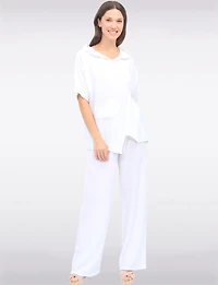 Pantalon Décontracté à Jambe Large en Mélange Coton-Lin par Froccella