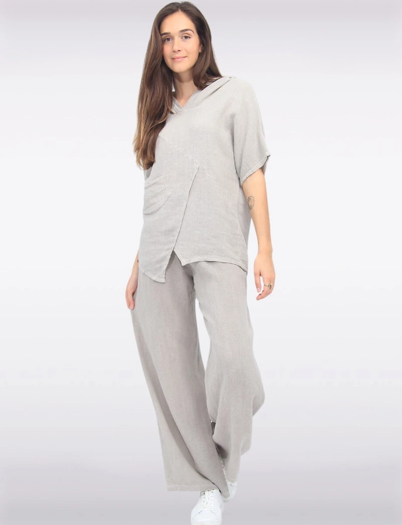 Pantalon Décontracté à Jambe Large en Mélange Coton-Lin par Froccella