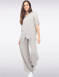 Pantalon Décontracté à Jambe Large en Mélange Coton-Lin par Froccella