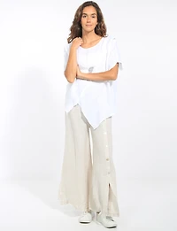 Haut Ample en Lin Ourlet Asymétrique Avec Fleur Paillettes par Froccella
